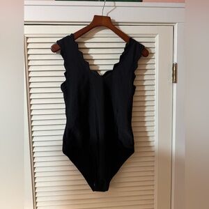 Kids Black One-Piece Swimsuit with Scalloped Edge